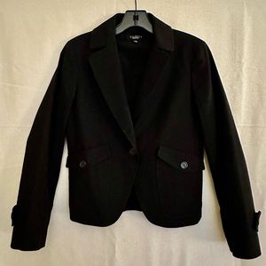 EUC Talbots black cotton & linen dress jacket with pipe stitching, size 2